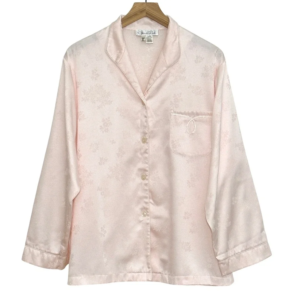 VTG Oscar de la Renta Womens Pajamas L Pink Floral PJ Set Soft Girl Coquette